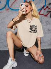 Women's Summer Letter Printed Round Neck Drop Shoulder Short Sleeve Loose Casual T-Shirt